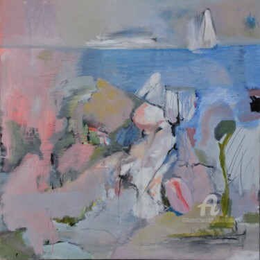 Картина под названием "Litt 4 2014 Aquafus…" - André Le Corre, Подлинное произведение искусства, Масло Установлен на Деревян…