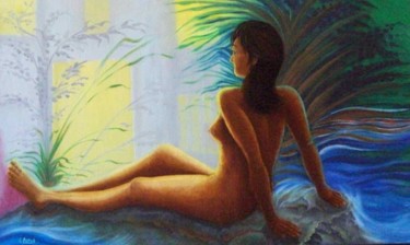 Peinture intitulée "Bain de soleil !" par André Lerot, Œuvre d'art originale, Huile