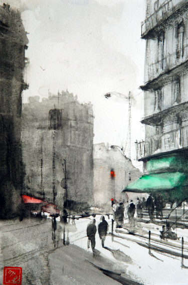 Картина под названием "Paris #2, Bvrd Sain…" - André Méhu, Подлинное произведение искусства, Акварель