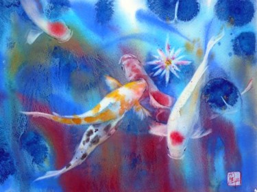 Painting titled "Koi Tancho" by André Méhu, Original Artwork, Oil