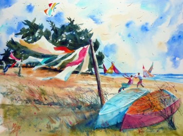 Pintura titulada "Dans le vent" por André Méhu, Obra de arte original, Acuarela