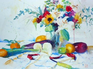 Peinture intitulée "Bouquet,oignons bla…" par André Méhu, Œuvre d'art originale