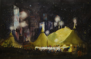 Painting titled "Le Cirque du Soleil" by André Méhu, Original Artwork, Watercolor