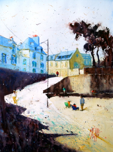 Malerei mit dem Titel "Le quai de l'embarc…" von André Méhu, Original-Kunstwerk, Aquarell