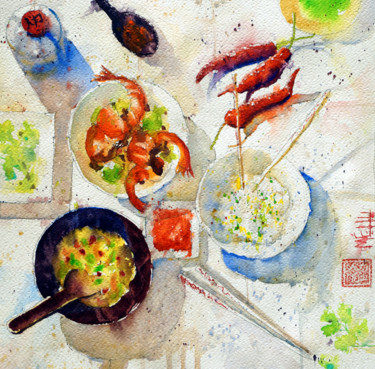 Painting titled ""Bon appétit"" by André Méhu, Original Artwork, Watercolor