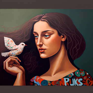 Digital Arts titled "Mulher com Pomba" by André Oliveira, Original Artwork, Digital Painting