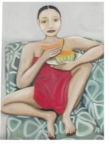 Peinture intitulée "femme au melon" par Andre Rippert, Œuvre d'art originale, Autre