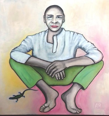 Peinture intitulée "homme au lezard" par Andre Rippert, Œuvre d'art originale, Huile