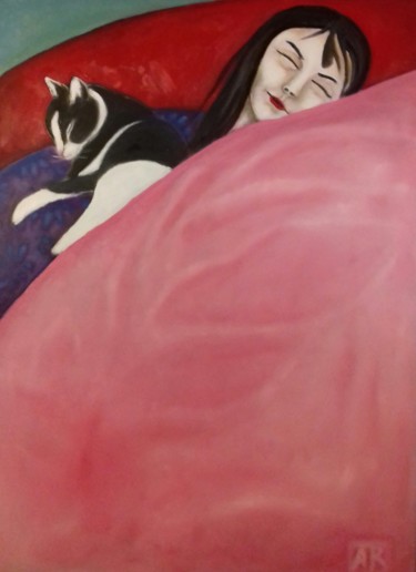 Peinture intitulée "la couverture rose" par Andre Rippert, Œuvre d'art originale, Huile