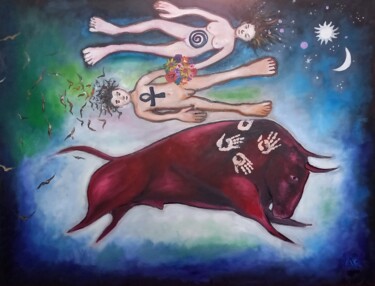 Pittura intitolato "taureau" da Andre Rippert, Opera d'arte originale, Olio