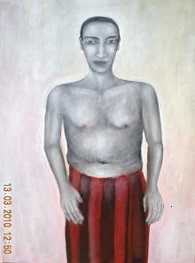 Painting titled "homme à la serviette" by Andre Rippert, Original Artwork, Oil