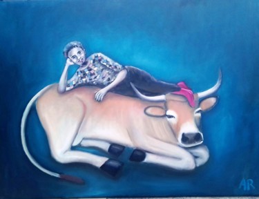 Painting titled "vache blonde" by Andre Rippert, Original Artwork, Oil