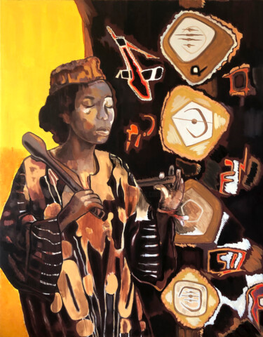 Painting titled "FEMME DANSANTE ET A…" by Andrés Calderón Sánchez, Original Artwork, Oil