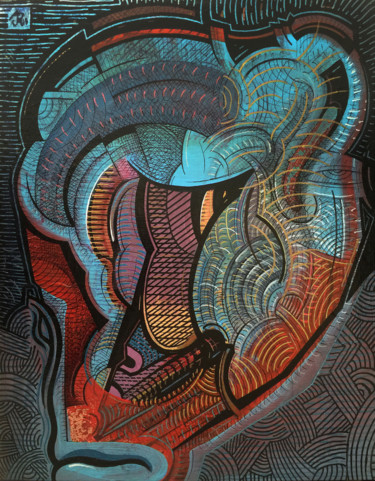 Peinture intitulée "Roger head" par Andres A J R, Œuvre d'art originale, Acrylique