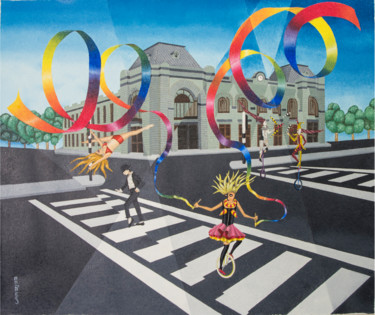 Schilderij getiteld "Artistas de semaforo" door Andres Gomez, Origineel Kunstwerk, Olie