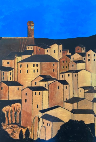 Painting titled "Nightime in Tuscany" by Andrew Goreds (The Outsider), Original Artwork, Acrylic