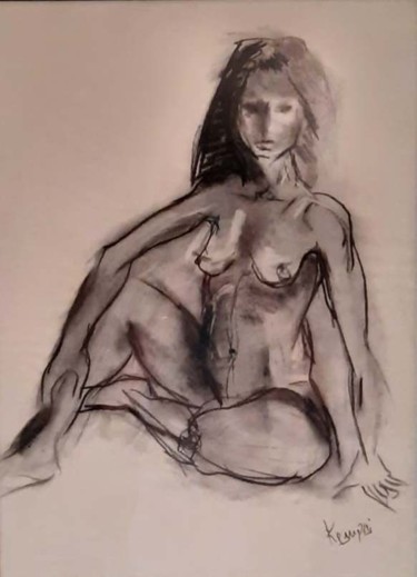 Zeichnungen mit dem Titel "Woman Standing" von Andrew Gordo (kempai), Original-Kunstwerk, Kohle