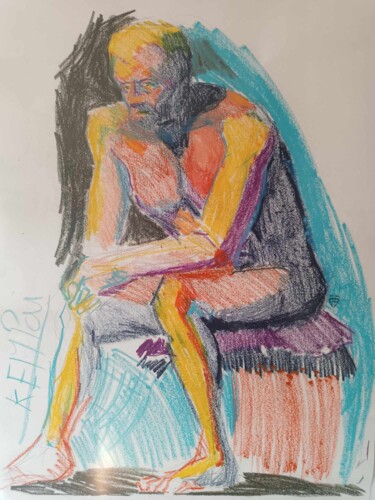 Desenho intitulada "Tinking man" por Andrew Gordo (kempai), Obras de arte originais, Cera