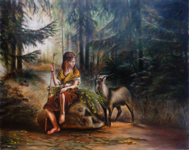 Painting titled "Лесная сказка" by Andrew Gusev, Original Artwork, Oil