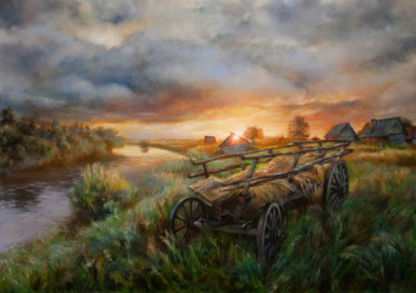 Painting titled "Летний вечер" by Andrew Gusev, Original Artwork, Oil
