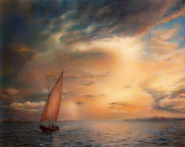 Pittura intitolato "Thunderstorm over t…" da Andrew Gusev, Opera d'arte originale, Olio