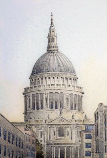 Pintura intitulada "St Paul's Cathedral…" por Andrew Lucas, Obras de arte originais, Aquarela