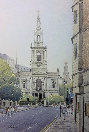 Painting titled "St Mary Le Strand,…" by Andrew Lucas, Original Artwork, Watercolor