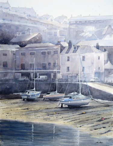 Peinture intitulée "Morning boats" par Andrew Lucas, Œuvre d'art originale, Aquarelle