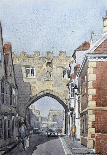 Painting titled "High street gate, S…" by Andrew Lucas, Original Artwork, Watercolor
