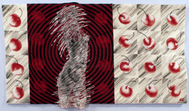 Textilkunst mit dem Titel "Cherry Orchard" von Andrew Schneider, Original-Kunstwerk, Stickerei
