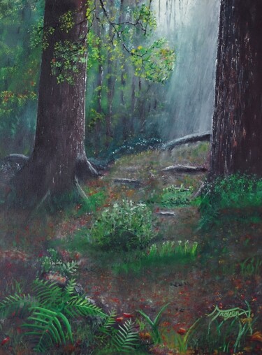 Painting titled "“Morning in the Woo…" by Andrew Troyer, Jr, Original Artwork, Oil Mounted on Wood Stretcher frame