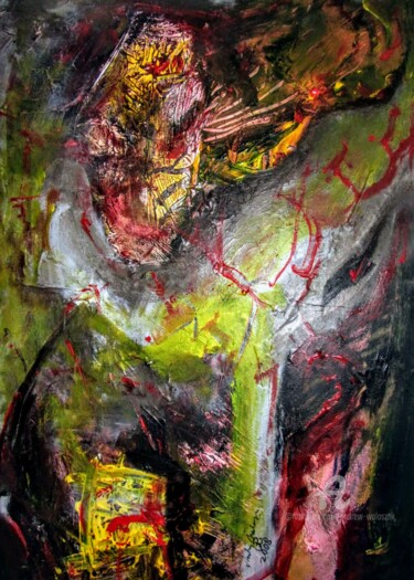 Painting titled "Greed" by Andrew Walaszek, Original Artwork, Oil Mounted on Wood Stretcher frame