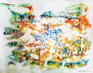 Peinture intitulée "The Blue Rider (6,2…" par Andrew Walaszek, Œuvre d'art originale, Aquarelle