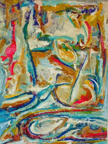 Pittura intitolato "Flamingo" da Andrew Walaszek, Opera d'arte originale, Tempera Montato su Telaio per barella in legno