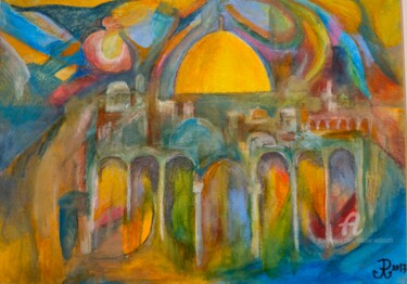 Schilderij getiteld "Jerusalem" door Andrew Walaszek, Origineel Kunstwerk, Gouache Gemonteerd op Karton