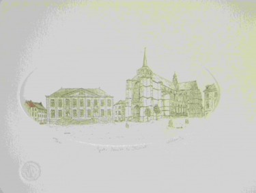 Tekening getiteld "Diest Grote markt" door Andre Wellens, Origineel Kunstwerk, Anders