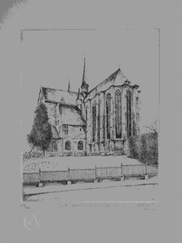 Tekening getiteld "Leuven Sint-kwinten…" door Andre Wellens, Origineel Kunstwerk
