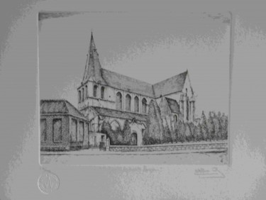 Tekening getiteld "Leuven St Jacobskerk" door Andre Wellens, Origineel Kunstwerk
