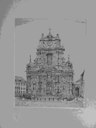 Tekening getiteld "Leuven Sint Michiel…" door Andre Wellens, Origineel Kunstwerk
