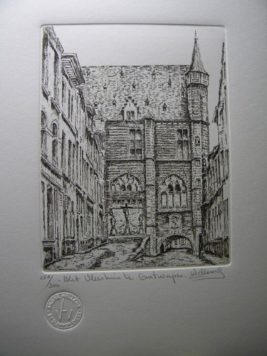 Drawing titled "Vleeshuis" by Andre Wellens, Original Artwork