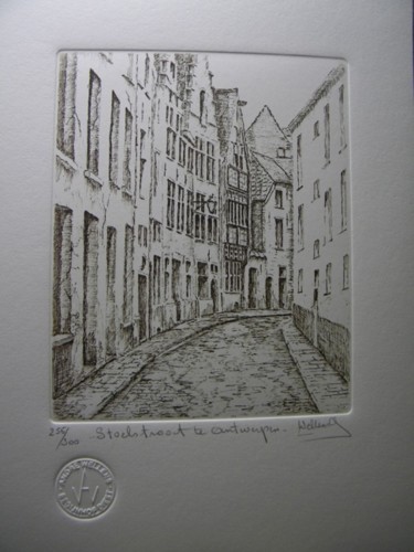 Tekening getiteld "Stoelstraat" door Andre Wellens, Origineel Kunstwerk