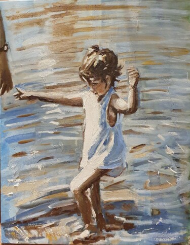 Painting titled "ines-en-la-playa.jpg" by Andrew Moore, Original Artwork, Oil