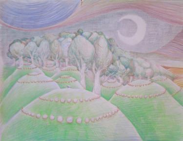 Dessin intitulée "Les collines de la…" par Magdalaen, Œuvre d'art originale, Crayon