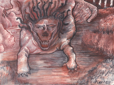 Dessin intitulée "Le dragon rasta" par Magdalaen, Œuvre d'art originale, Conté