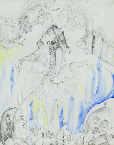 Dessin intitulée "La cour des miracles" par Magdalaen, Œuvre d'art originale, Crayon