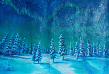 Ζωγραφική με τίτλο "Северное сияние" από Andrey Abramov (Nikolaevich), Αυθεντικά έργα τέχνης, Λάδι Τοποθετήθηκε στο Ξύλινο φ…