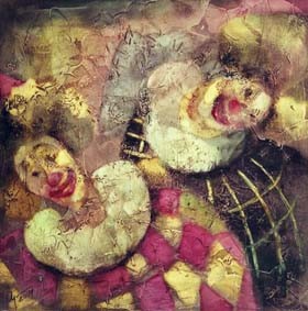 Painting titled "Two Clowns" by Andrey Aranyshev, Original Artwork, Oil