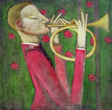 Schilderij getiteld "Blowing the Horn" door Andrey Aranyshev, Origineel Kunstwerk, Olie
