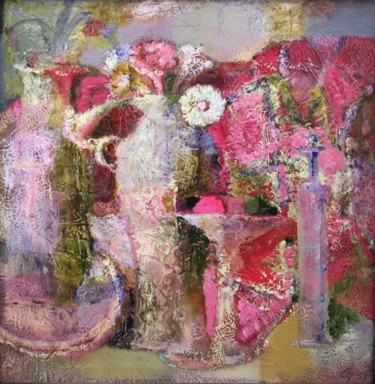 Painting titled "Flowers and Fruit" by Andrey Aranyshev, Original Artwork, Oil Mounted on Wood Stretcher frame