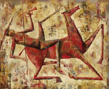 Painting titled "Falling Rider" by Andrey Aranyshev, Original Artwork, Oil